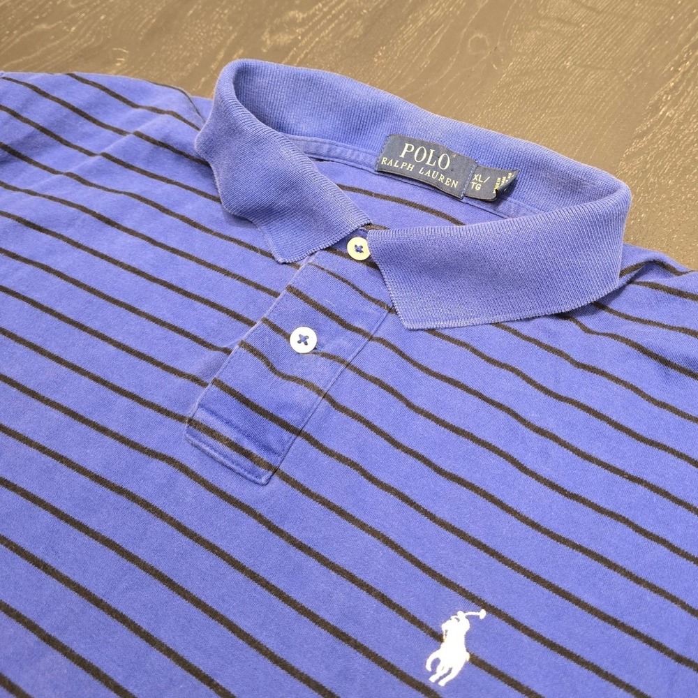 Polo Ralph Lauren Mens XL Long Sleeve Striped Polo Shirt Blue Black Pony Logo